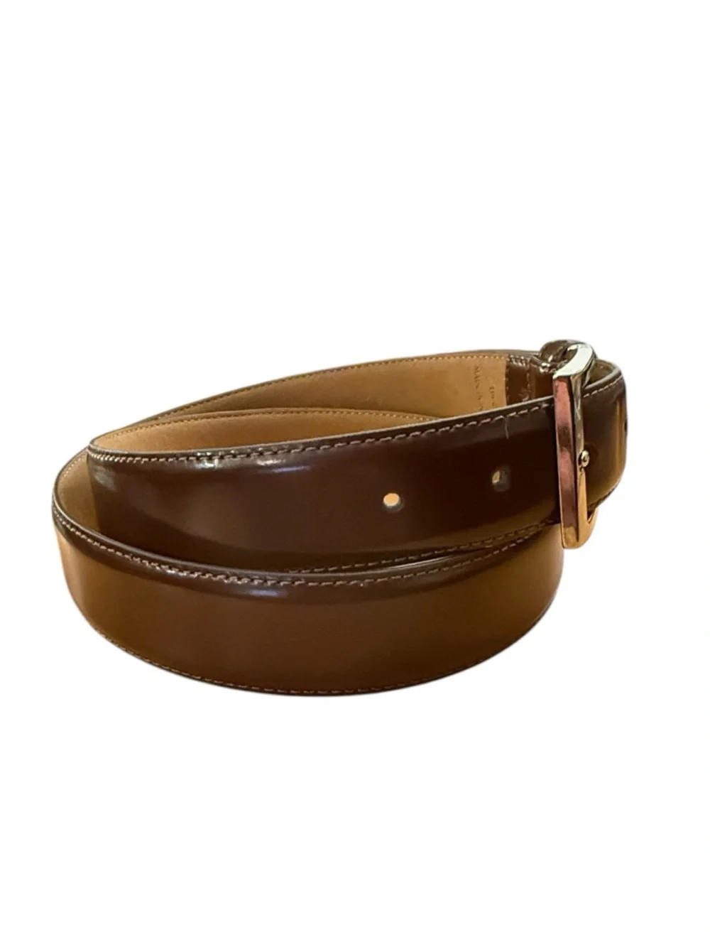 Cole Haan Smooth Brown Leather Belt Silver Buckle Classic Dress Casual Preppy 36